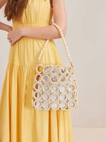 MOTF PREMIUM BOLSO DE HOMBRO CON OJALES CUADRADOS - Beis - Ver 4