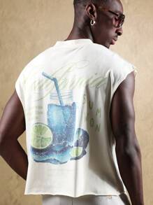 SUMWON Top sin mangas informal de estampado gráfico tropical de bebida de verano, camiseta de músculo para fiestas en la playa y festivales