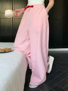 Dazy Plus Loose Elastic Waist Striped Drawstring Pajama Pants, All Season