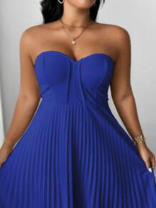 SHEIN Unity Plus Size Women Elegant Romantic Strapless Pleated Dress - Royal Blue - View 4