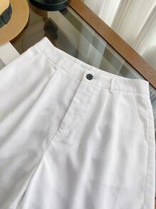 SHEIN Shorts anchos de lino blanco, casuales para mujer en verano - Blanco - Ver 3