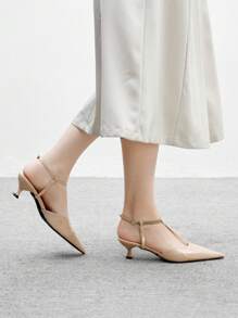 CUCCOO BIZCHIC Women's Fashion Pointed Toe Chain Decor Open Back Kitten Heel Pumps