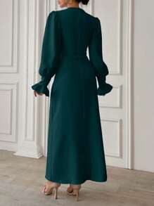 EURMUSE Frenchy Frill Sleeve Maxi Dress With Lining - Green - View 2