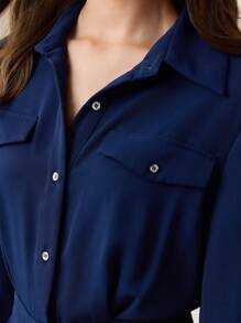 BizChic Traje de una pieza de manga larga con estilo de ropa de trabajo independiente americana retro de los 90, adecuado para invitados de boda, festivales de música country, brunch, aeropuerto, resorts playeros y negocios casuales, nueva colección verano 2025 para mujeres - Azul Marino - Ver 5