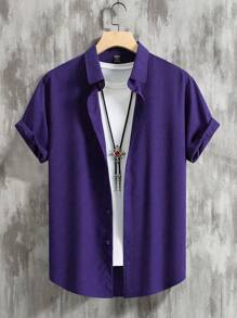 Manfinity Homme Men's Casual Solid Color Single-Breasted Short Sleeve Shirt For Commuting, Summer Style Shirts For Men Nice Shirts For Men Men Casual Shirts