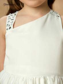 Glamorique Kids Mädchen süßes, niedliches Sommerkleid für alle Jahreszeiten, weißes besticktes Hochzeitskleid für Blumenmädchen, ärmelloses Prinzessinnen-Partykleid - Weiss - Übersicht 6