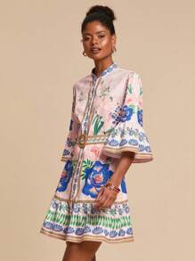 Travachic 女式波西米亚印花喇叭袖短裙，时尚度假装，女士度假装，女士度假装，海滩度假装，女士夏季装，女士夏季连衣裙，女士连衣裙，夏季连衣裙，女士太阳裙，女士优雅连衣裙