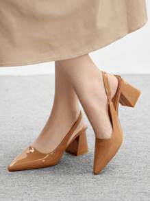 CUCCOO BIZCHIC Zapatos casuales/de fiesta/de oficina de PU color albaricoque con correa en la parte posterior y tacón grueso de punta afilada para mujer