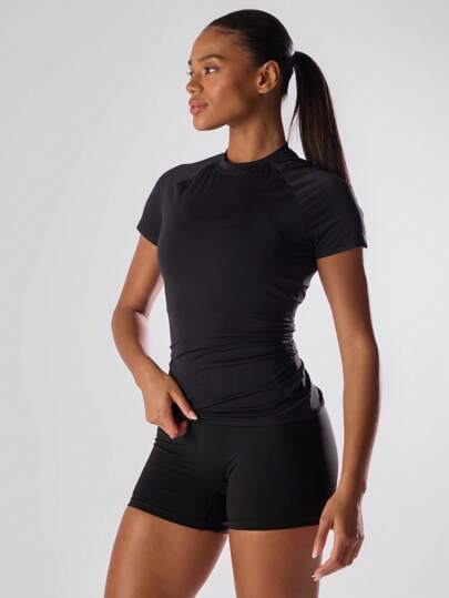 Musera Sport Camiseta deportiva de manga corta de unicolor, pantalones cortos activos cómodos para entrenamiento, gimnasio, running, club de running, pádel, tenis, pickleball, gimnasio, fitness, otoño, invierno