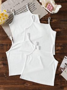 4 件套青少年女孩蕾丝边休闲吊带背心汗衫白色背心女童返校时尚 - 白色 - 查看 2