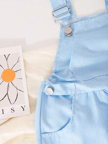 Young Boy Striped Pocket Loose Wide Leg Casual Bib Jumpsuit