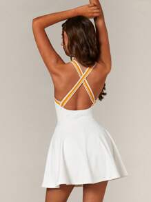 Athîral 女式休闲条纹交叉后背迷你吊带连衣裙，夏季 - 彩色 - 查看 2