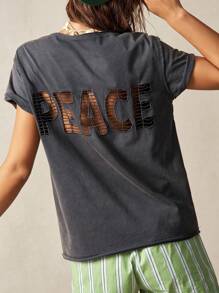 Bohemela 大码夏季休闲纯色镂空字母刺绣 T 恤图案 T 恤女款图案 T 恤女款和平 T 恤和平图案 T 恤女款图案 T 恤，女士假日服装