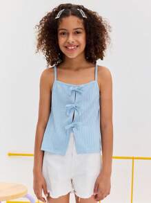 SHEIN Baby Blue Bow Detail Cami Top For Tweens Cute And Casual Summer Style - Blue - View 1
