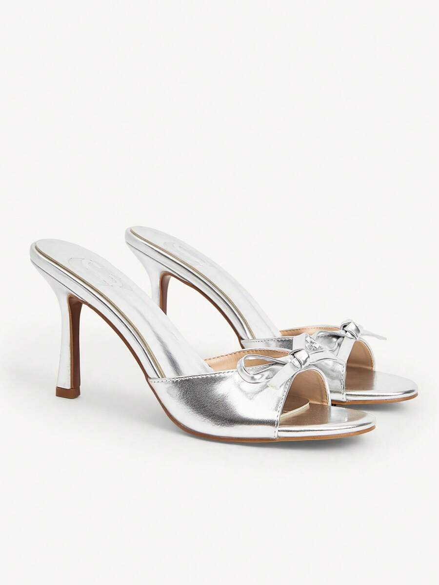 CUCCOO CHICEST 棕色 PU 女式包头高跟穆勒凉鞋