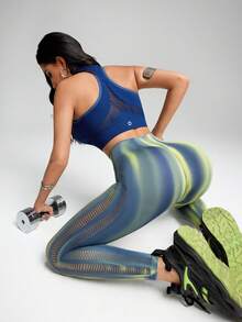 Innovista 极光扎染无缝运动紧身裤，高支撑收腰，秋季日常休闲瑜伽紧身裤，普拉提高强度间歇训练健身紧身裤，印花柔软舒适，透气网眼面料，收腹塑形，防走光，无缝设计，适合户外有氧运动，防紫外线，健康百搭，秋季新款，实用时尚，条纹设计 - 彩色 - 查看 1