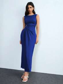 Lumivelle 女士优雅纯色无袖长裙，夏季