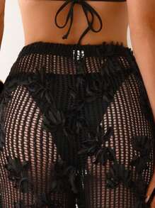 Swim Chiccia Quần ống rộng thêu hoa bằng lưới rỗng cho kỳ nghỉ hè của phụ nữ - màu đen - Xem 5