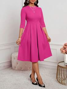 SHEIN Lady 春夏秋冬优雅办公室派对新年女士连衣裙 - 玫紅色 - 查看 5