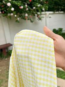 SHEIN EZwear Plus Size Women Plaid Bowknot Decor Spaghetti Strap Dress, Summer Vacation Wear - Yellow - View 7
