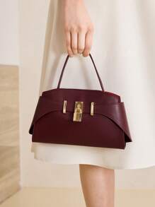 MOTF PREMIUM IRONMONGERY PU LEATHER TOP HANDLE BAG - Burgundy - View 4