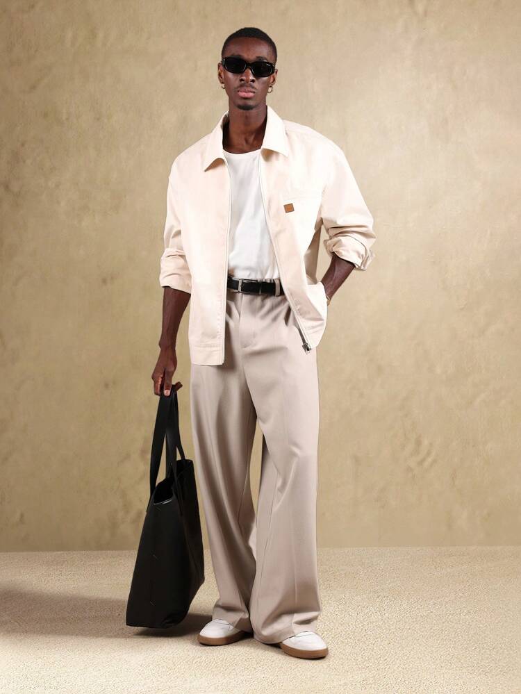 Men's Cropped Workwear Jacket With Small Logo Detail