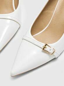 CUCCOO BIZCHIC 女士尖头细高跟鞋，白色单带优雅百搭办公室高跟鞋 - 白色 - 查看 8