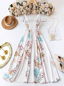 Breezaya Váy chữ A buộc eo họa tiết hoa cho nữ có dây đeo nơ, thanh lịch cho ngày lễ và mặc hàng ngày - Nhiều màu - Xem 2