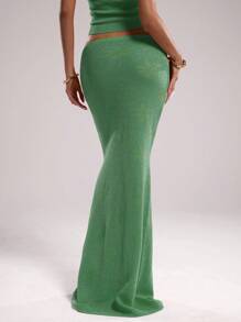 SHEIN BAE Women's Floral Print Maxi Mermaid Hem Knit Skirt - Mint Green - View 5