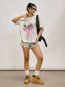 Easelle T-shirt casual da donna con stampa a caratteri, spalle scoperte e design elastico, per l'estate