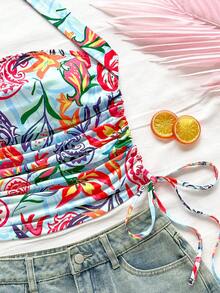 Soleia Nouveau style Débardeur de vacances à fines bretelles avec cordon pour femmes - Multicolore - Voir 3