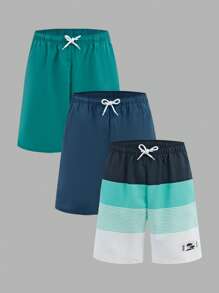 SHEIN Bộ 3 món/Bộ đồ bơi quần đùi phong cách ngày lễ thoải mái giản dị cho bé trai tuổi teen - Nhiều màu - Xem 6