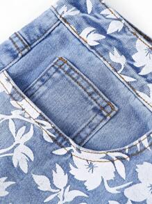 Manfinity EMRG Men's Casual Washed Floral Print Ripped Denim Shorts, Hawaii - Light Wash - View 3