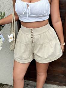 Sunnyshic Pantaloncini larghi in cotone con volant, taglie comode, adatti per l'estate e l'uso quotidiano