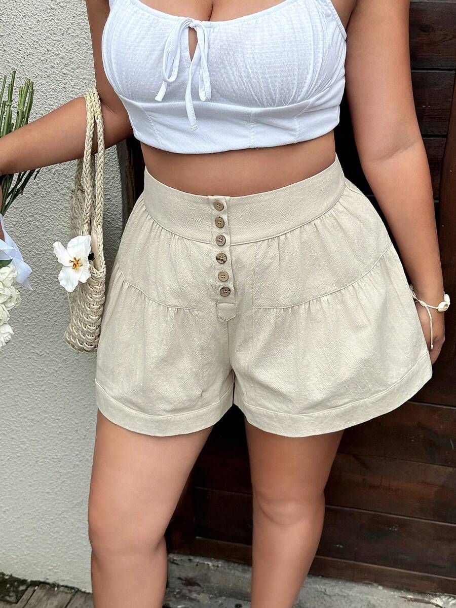 Sunnyshic Pantaloncini larghi in cotone con volant, taglie comode, adatti per l'estate e l'uso quotidiano