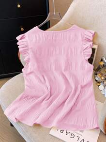 Plus Size Women Elegant Romantic Solid Color V-Neck Faux Button Shirt - Baby Pink - View 2