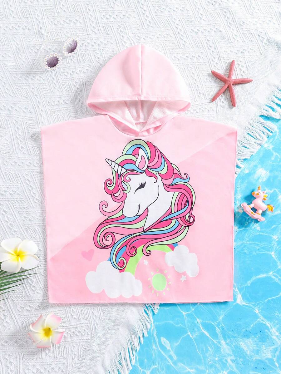 Babygirl Cute Casual Pink Cartoon Pattern Hooded Loose Swim Cover-Up - Pink - View 1