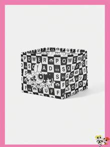 THE POWERPUFF GIRLS X SHEIN 1个黑白格子警察女孩图案收纳盒 - 黑與白 - 查看 2