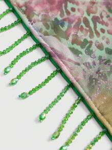 ROMWE Y2K Beach Babe Summer Vacation West Coast Floral Print Bohemian Hippie Style Beaded Fringe Halter Backless Tank Top For Women - Green - View 4