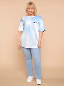 FRIENDS X SHEIN Elena Ilustra Camiseta de manga corta y cuello redondo con estampado gráfico minimalista, talla grande, para verano