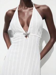 Maija Women's Sexy Deep V Neck Long Dress With Starfish Decor - White - View 1