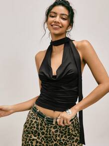 Easelle 女式复古性感黑色辣妹 Y2K 修身露背上衣，适合外出穿着 - 深灰色 - 查看 6