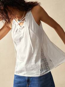 Bohemela Einfaches gestricktes Damen Ösen-Bindehalstop