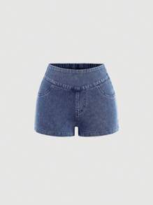 SHEIN 少女时尚休闲蓝色牛仔日常运动基础款弹力修身喇叭牛仔裤女童短裤柔软日常穿着四季皆宜少女服装秋季服装返校服装运动 - 藍色 - 查看 4