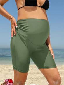 SHEIN Bottom de traje de baño de unicolor de cintura alta para mujeres embarazadas, para vacaciones en la playa