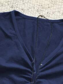 Glimmora Áo thun bó eo màu trơn thường ngày cho nữ, mùa hè - Màu xanh hải quân - Xem 3