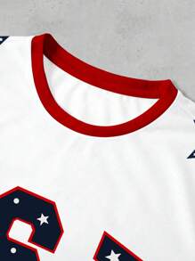 INAWLY American Casual Street Style Flag Star Element Plus Size Women's T-Shirt