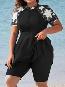 Swim Mulvari Plus Size Loose Floral Print Tankini Swimsuit Plus Size Beach Dress For Summer Beach Vacation