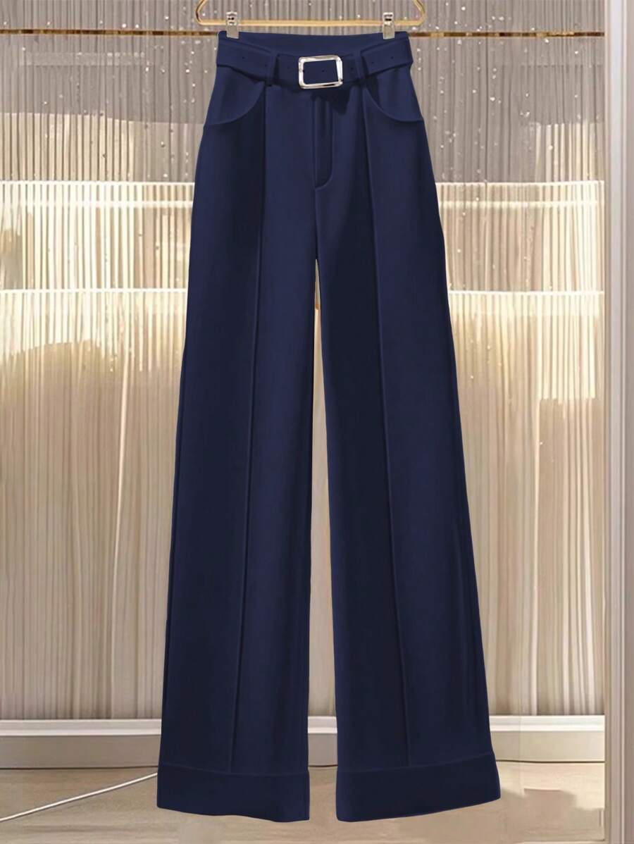 Franclia 女士优雅高端法式白色阔腿裤，春夏女士连衣裙裤 - 藏蓝色 - 查看 1