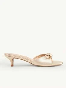 CUCCOO CHICEST 女士新款夏季蝴蝶结圆头小猫高跟鞋优雅甜美浪漫香槟色婚礼派对凉鞋 - 香檳色 - 查看 4